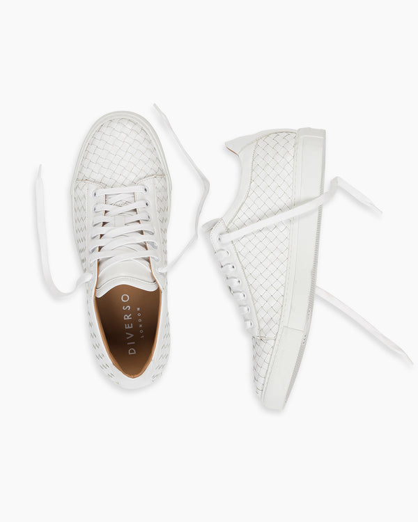 White Hand Woven Low-Top Sneakers