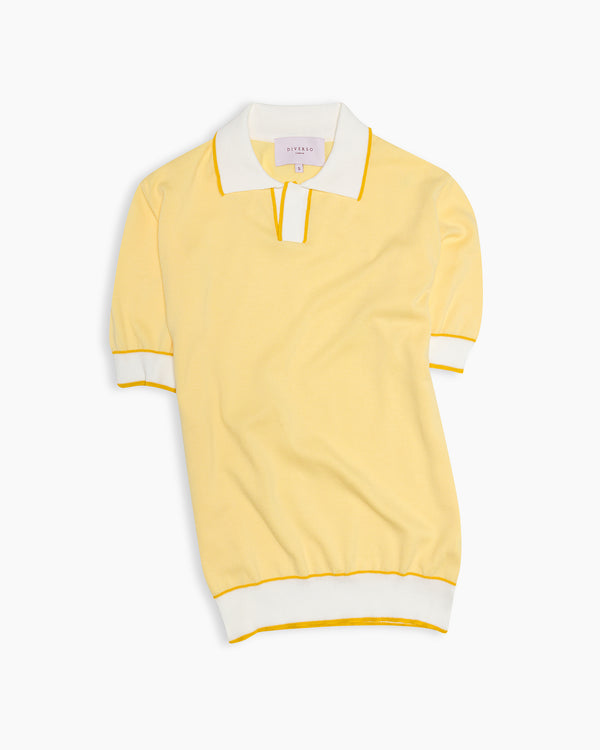 Lemon Yellow Knitted Cotton Polo