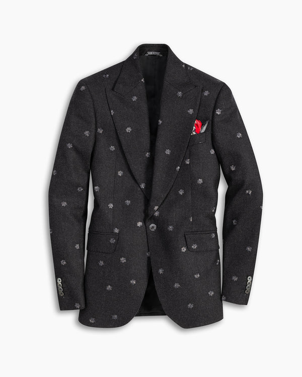 Charcoal Wool & Cashmere Embroidered Blazer