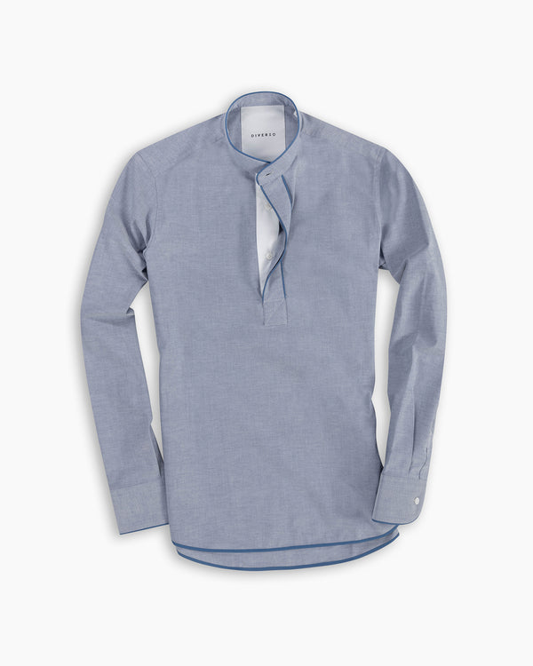 Melange Blue Oxford Piping Popover Shirt