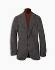 Grey & Brown Check Wool & Silk Blazer