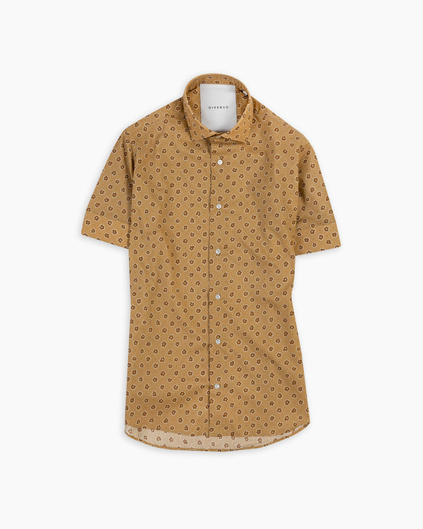 Caramel Hand-Drawn Floral Short Sleeve Shirt