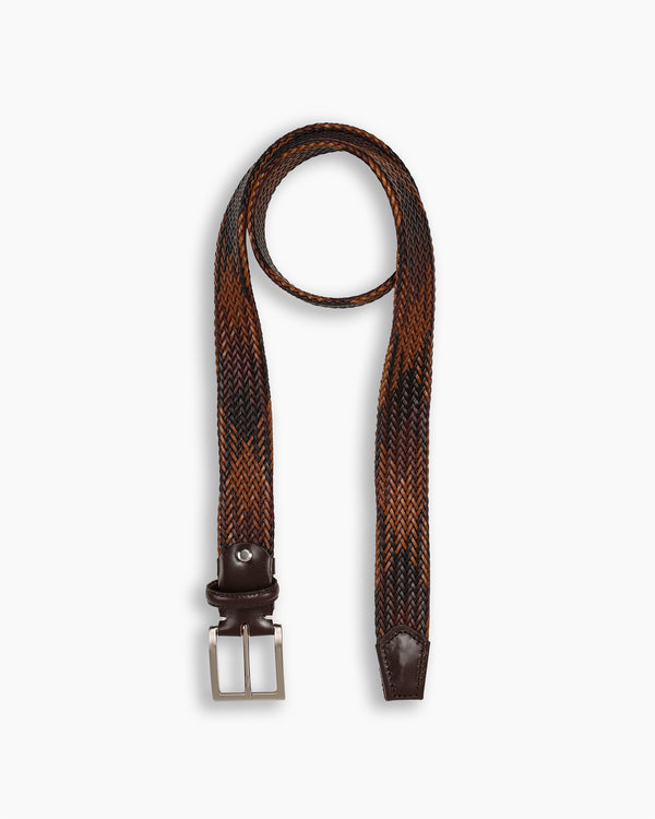 Brown & Tan Leather Woven Belt