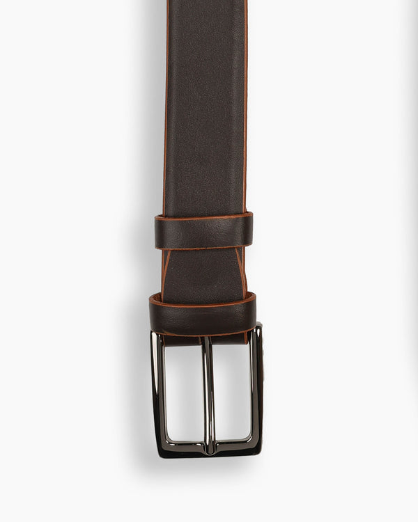 Brown Contrast Calf Leather Belt