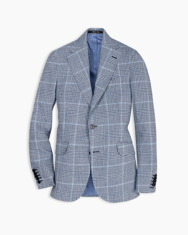 Blue Check Wool-Silk-Linen Blazer