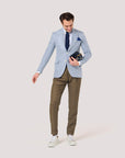 Sky Houndstooth Linen & Silk Blazer