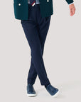 Navy Cotton Pleated Pant