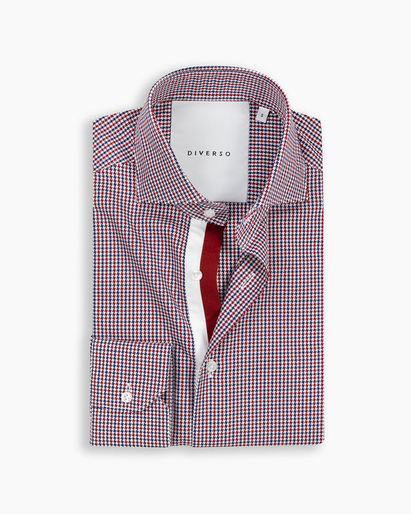 Navy & Red Dogtooth Twin Trim Shirt