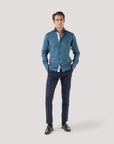Teal Cotton-Wool Twin Trim Shirt