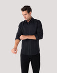 Black Silk-Stitch Linen Shirt