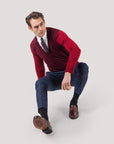 Burgundy Contrast Deep V Knit