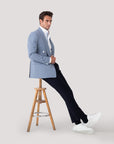 Cornflower Blue Double Breasted Shawl Blazer
