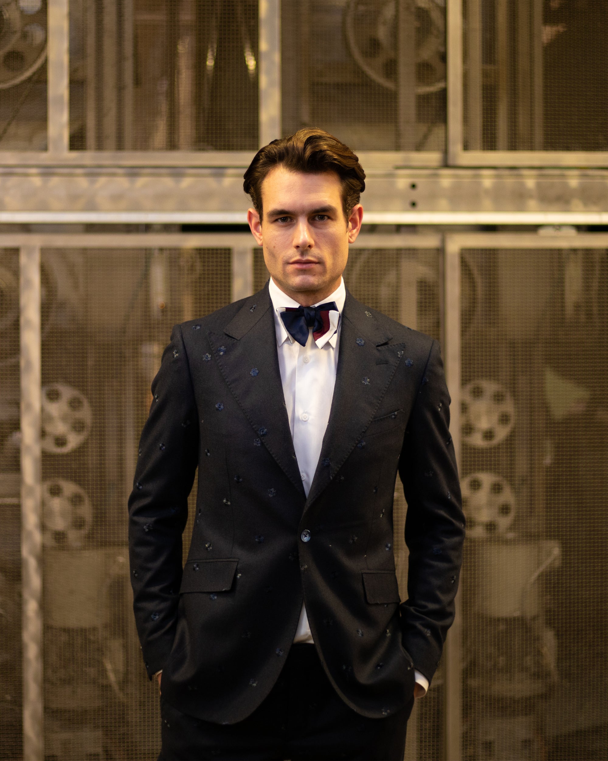 model-wearing-charcoal-wool-cashmere-embroidered-blazer-in-italian-mill