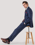 Navy Check Wool & Cashmere Pant