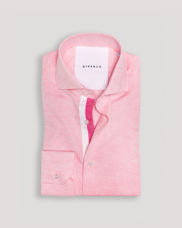 Pink Cotton-Linen Twin Trim Shirt