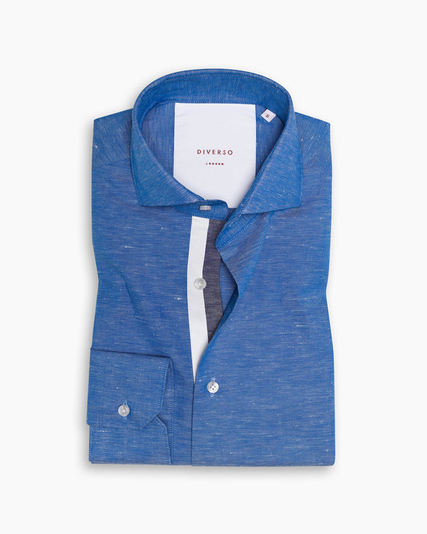 Ink Blue Cotton-Linen Twin Trim Shirt