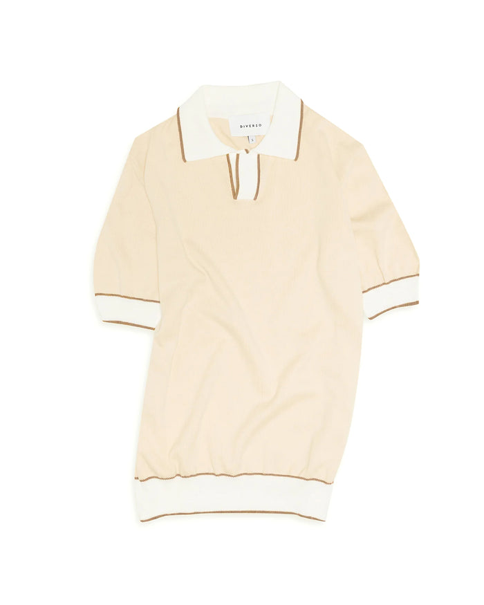 Cream Knitted Cotton Polo