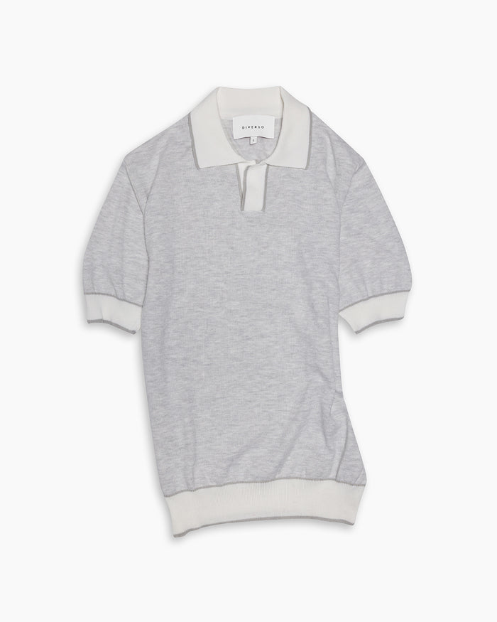 Ice Grey Knitted Cotton Polo