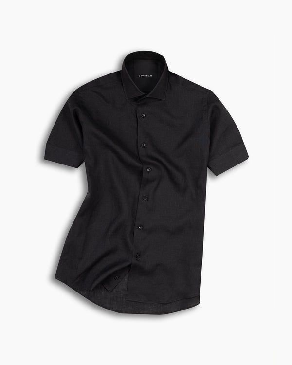 Black Linen Short Sleeve Shirt
