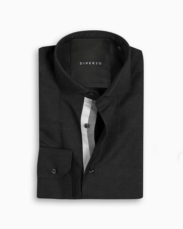 Black Cotton-Linen Twin Trim Shirt