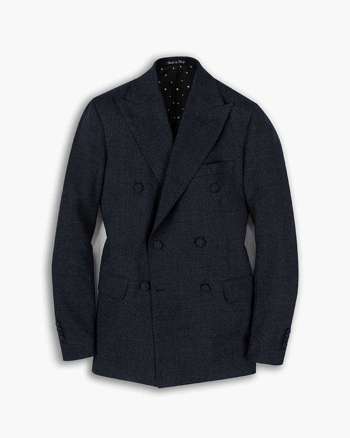 Navy Two-Ply Wool Double Breasted Blazer