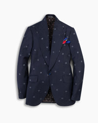 Navy Wool &amp; Cashmere Embroidered Blazer