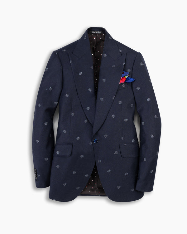 Navy Wool & Cashmere Embroidered Blazer