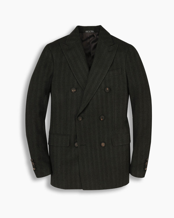 Bottle Green Herringbone Double Breast Blazer