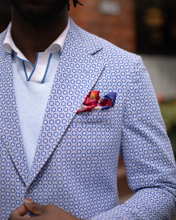 Blue Anderson Hand-Rolled Printed Silk Pocket Square