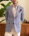 Blue Check Wool-Silk-Linen Blazer