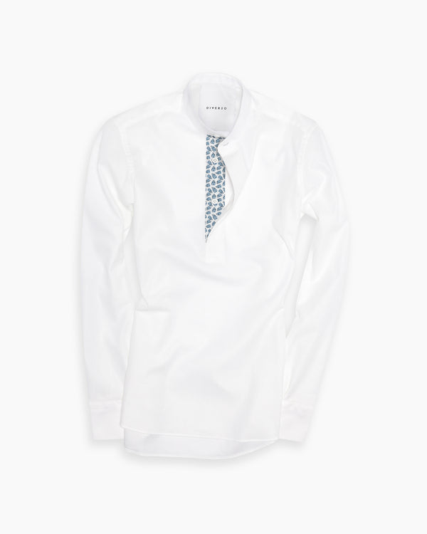 White Contrast Giro-Inglese Popover Shirt