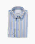 Blue Stripe Crushed Seersucker Button Down Shirt