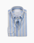 Blue Stripe Crushed Seersucker Button Down Shirt