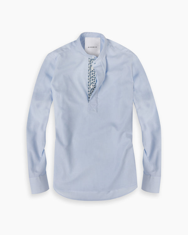 Sky Blue Contrast Giro-Inglese Popover Shirt
