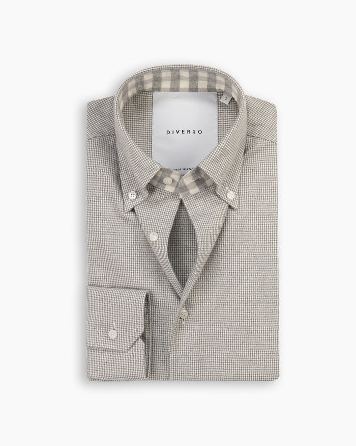 Grey Contrast Cotton-Cashmere Button-Down Shirt
