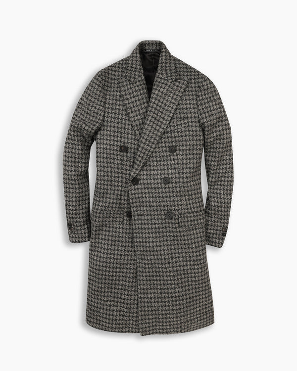 Grey Houndstooth Double Breasted Coat