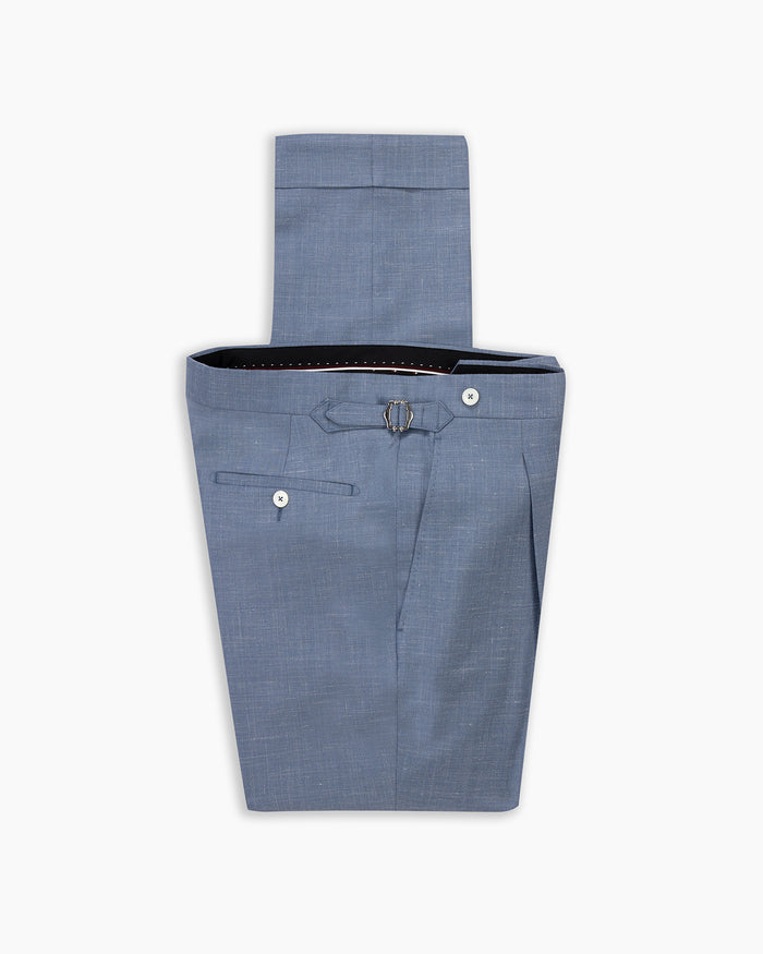 Cornflower Wool, Silk & Linen Pleated Pant