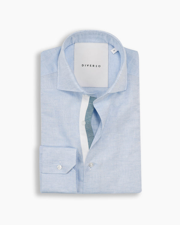 Mid Blue Cotton-Linen Twin Trim Shirt