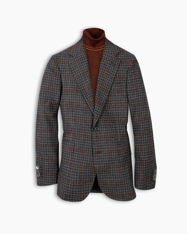 Grey & Brown Check Wool & Silk Blazer