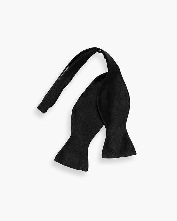 Black Silk Satin Handmade Bow Tie (Un-Tied)