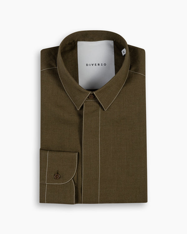 Olive Silk-Stitch Linen Shirt