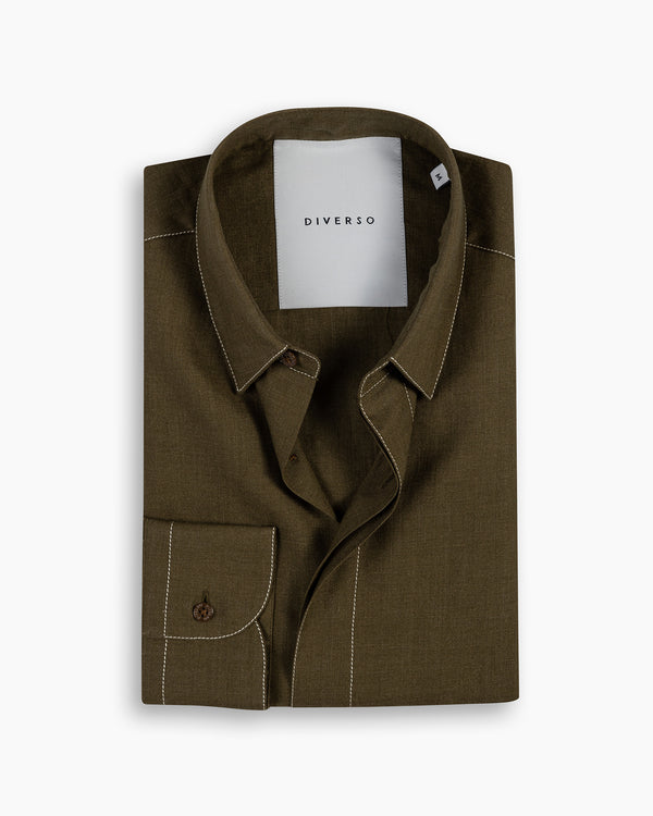 Olive Silk-Stitch Linen Shirt