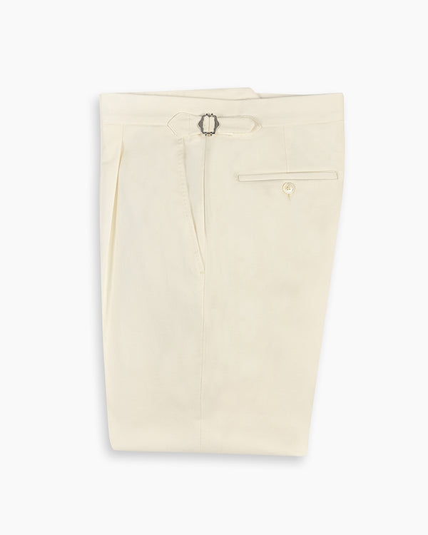 Off White Cotton Stretch Pleated Pant