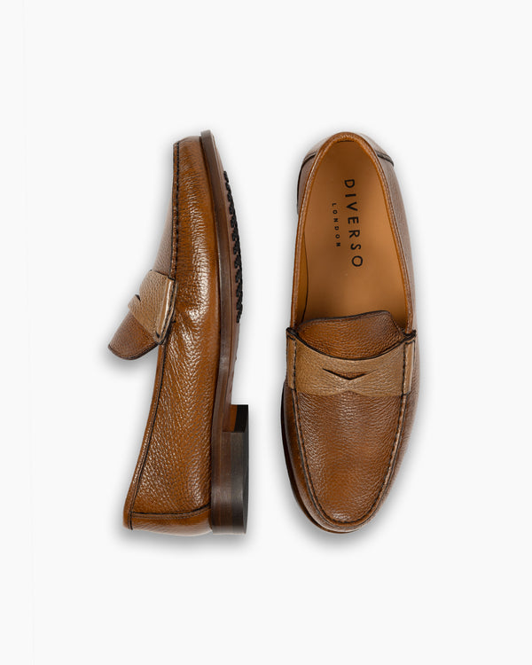 Tan Contrast Calf Leather Penny Loafer