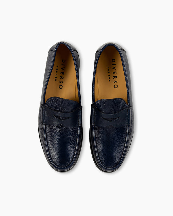 Navy Calf Leather Penny Loafer