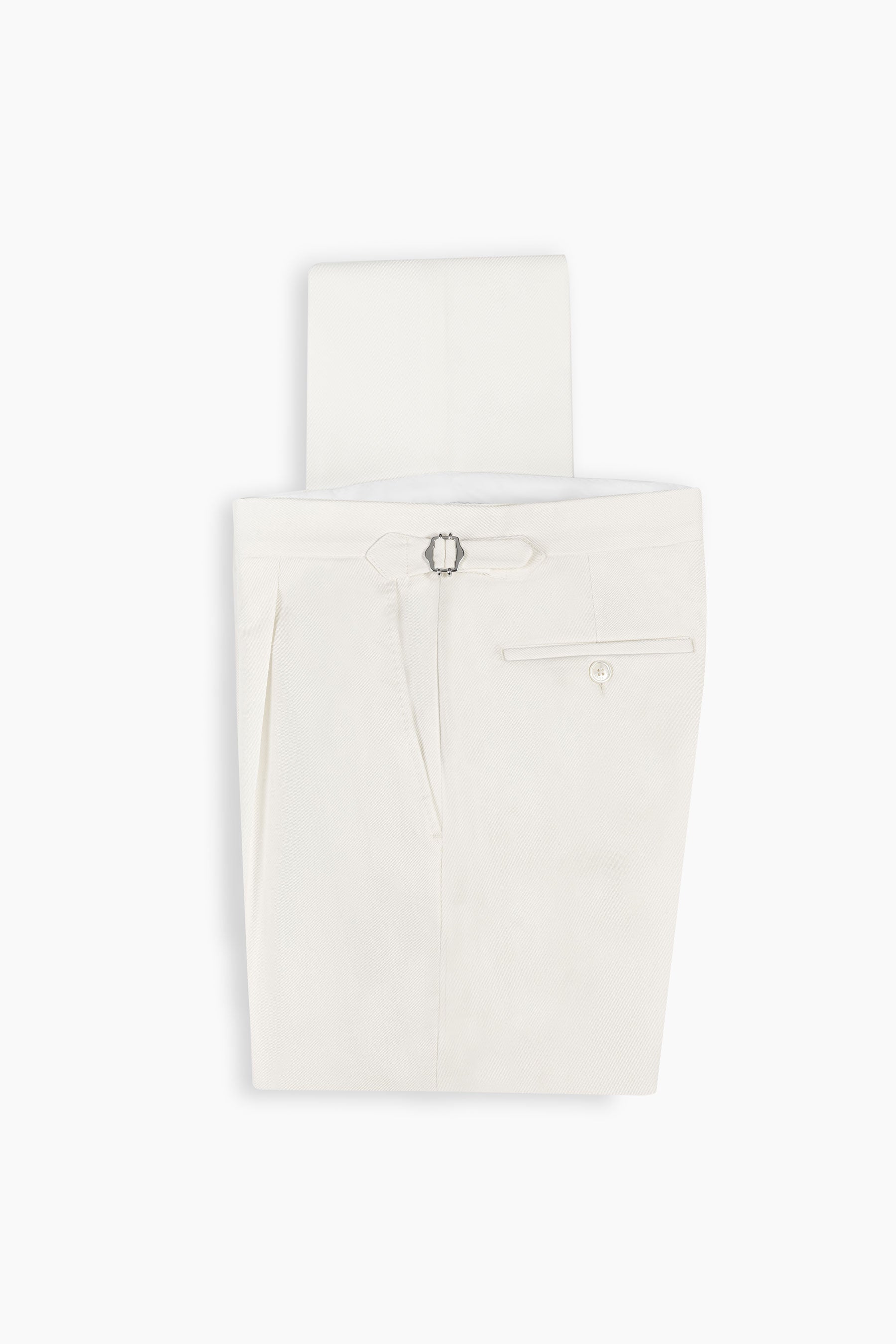 Off White Cotton Stretch Pleated Pant