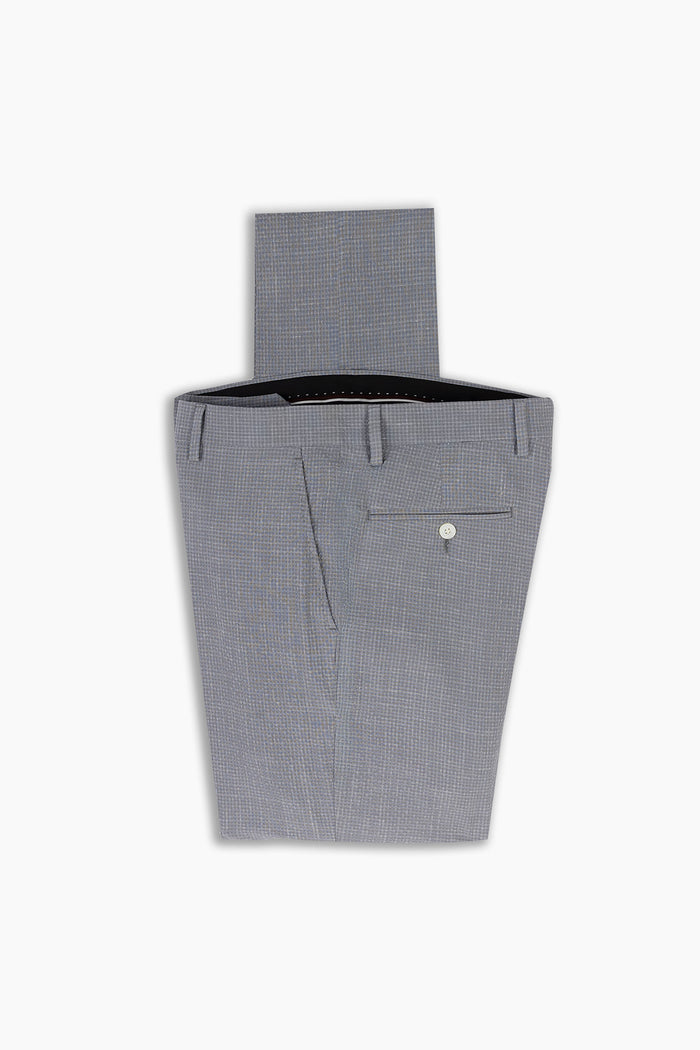 Misty Blue Seersucker Wool-Silk-Linen Pant