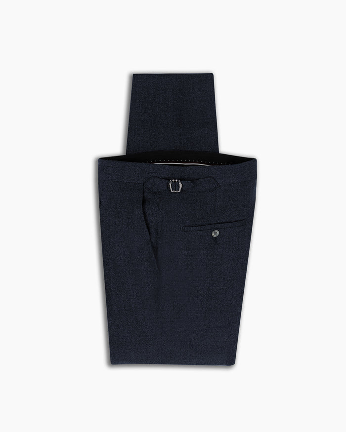Navy Two-Ply Wool Pleated Pant