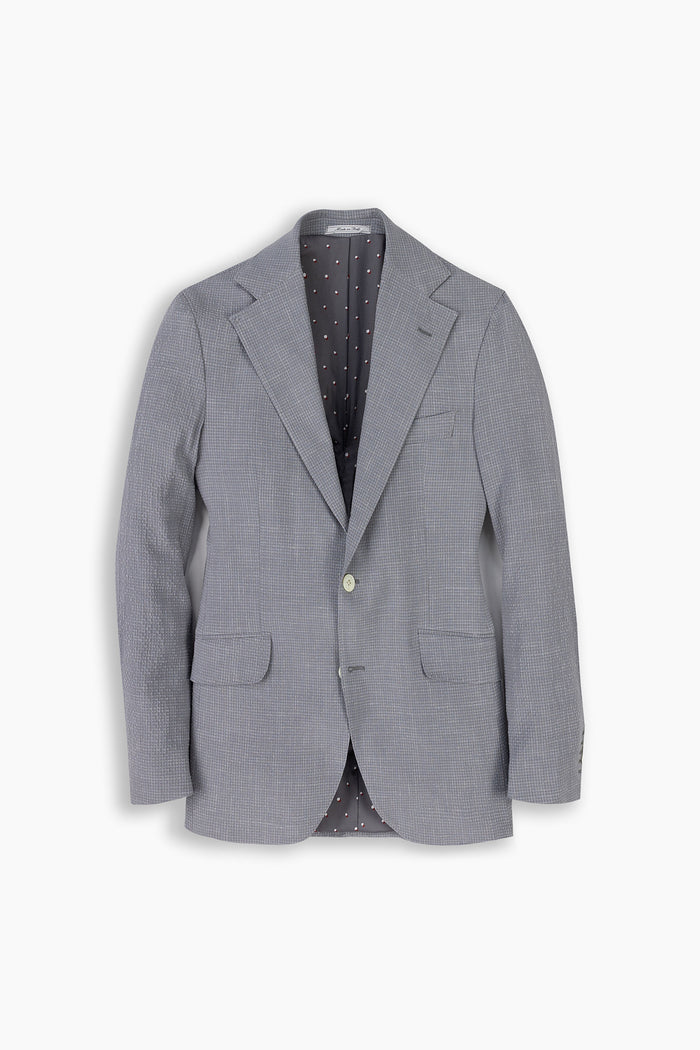 Misty Blue Seersucker Wool-Silk-Linen Blazer