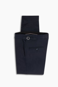 Navy Cotton Pleated Pant